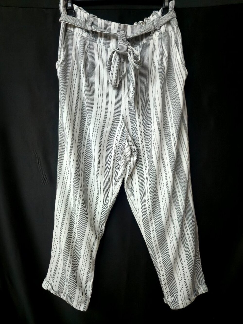 American Eagle Crop Pants Size Large Boho Striped Linen Blend Tapered